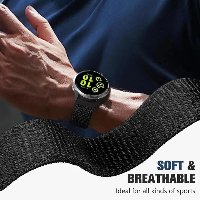 18mm 20mm 22mm Hook and Loop Watch Band Compatible with Garmin Vivoactive 5/ Vivoactive 6/ Vivoactive 3, Soft Nylon Breathable Sport Strap for Venu 2S/ Venu3S/ Forerunner 265s,Venu 3/ Venu 2 Men Women image