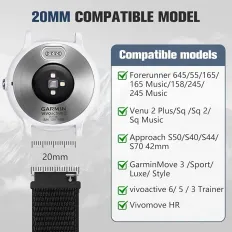 18mm 20mm 22mm Hook and Loop Watch Band Compatible with Garmin Vivoactive 5/ Vivoactive 6/ Vivoactive 3, Soft Nylon Breathable Sport Strap for Venu 2S/ Venu3S/ Forerunner 265s,Venu 3/ Venu 2 Men Women thumbnail